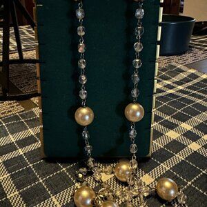Vintage Jewelry Crystal and pearl long double length chain necklace